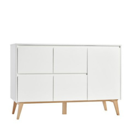 Large Chest of Drawers for Children and Kids Bedroom in White/Natural Wood with Changing Table - Swing Collection by Pinio