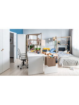 Single bed 90x200 with slats and additional bed for children and teenagers in natural and white wood - Stige collection by VOX