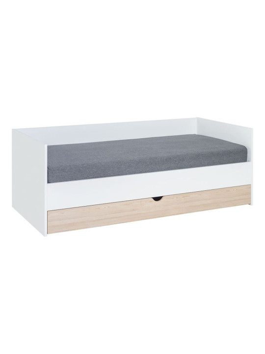 Single bed 90x200 with slats and additional bed for children and teenagers in natural and white wood - Stige collection by VOX