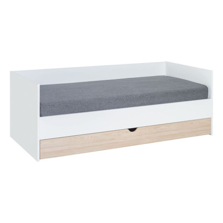 Single bed 90x200 with slats and additional bed for children and teenagers in natural and white wood - Stige collection by VOX