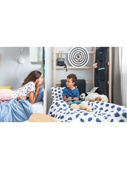 Single bed 90x200 with slats and additional bed for children and teenagers in natural and white wood - Stige collection by VOX