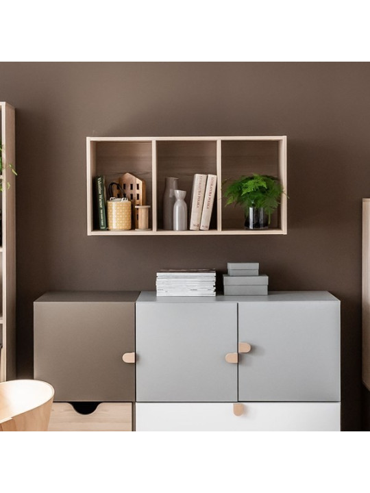 Modular wall shelf for bookcase for Children and Teenagers in natural or blue or pistachio wood Stige collection by VOX