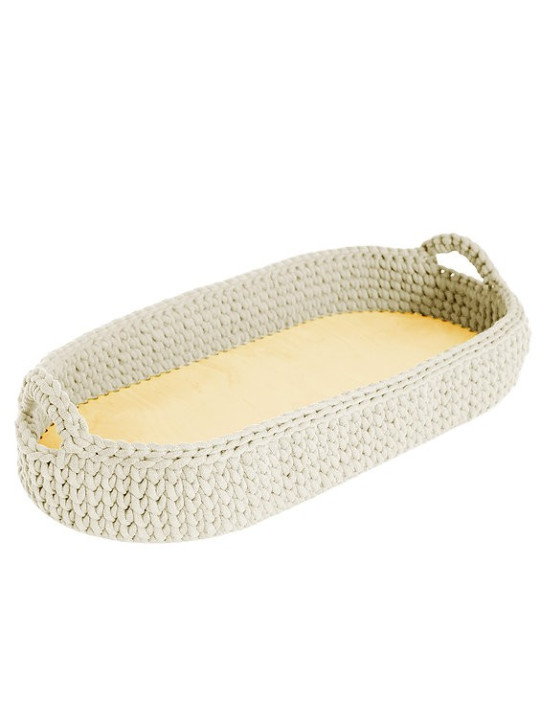 Crochet Baby Changing Moses Basket - recycled cotton and pine wood - Recommended age: 0-3 months