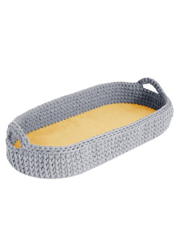 Crochet Baby Changing Moses Basket - recycled cotton and pine wood - Recommended age: 0-3 months