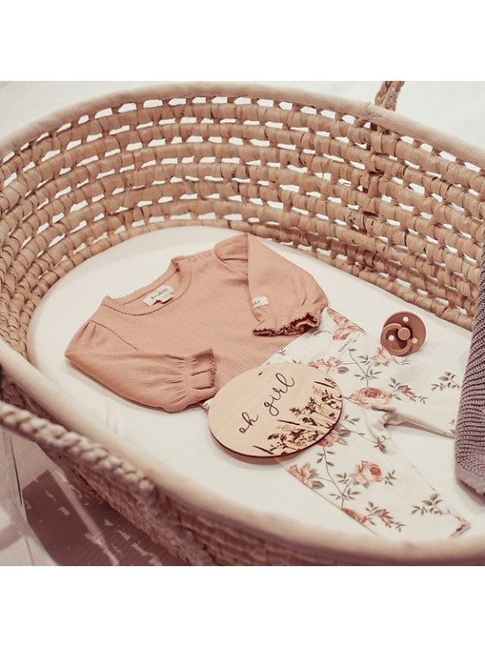 Grass Baby Moses Basket - handmade of 100% natural corn husk finished with a fabric ribbon