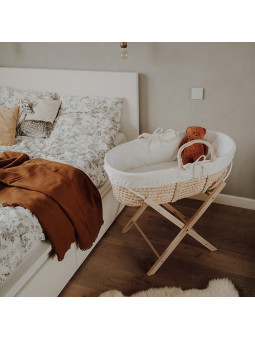 Grass Baby Moses Basket - handmade of 100% natural corn husk finished with a fabric ribbon