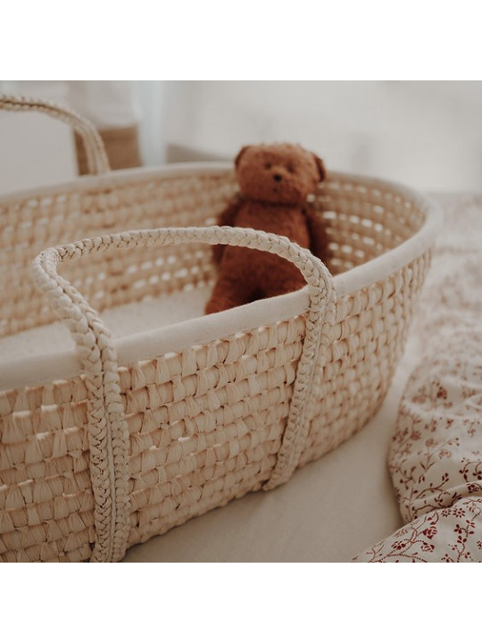 Grass Baby Moses Basket - handmade of 100% natural corn husk finished with a fabric ribbon