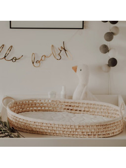 Grass Baby Changing Basket - handmade of 100% natural corn husk finished with a fabric ribbon