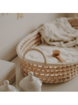 Grass Baby Changing Basket - handmade of 100% natural corn husk finished with a fabric ribbon