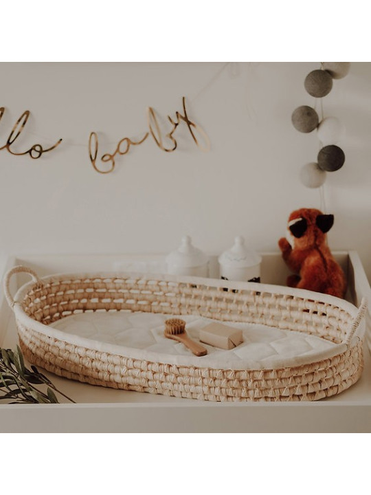 Grass Baby Changing Basket - handmade of 100% natural corn husk finished with a fabric ribbon