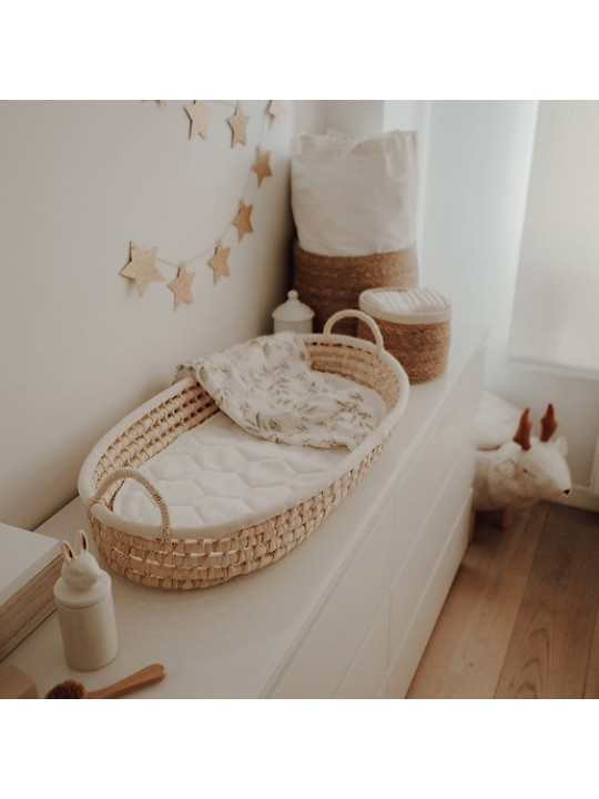 Grass Baby Changing Basket - handmade of 100% natural corn husk finished with a fabric ribbon