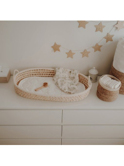 Grass Baby Changing Basket - handmade of 100% natural corn husk finished with a fabric ribbon