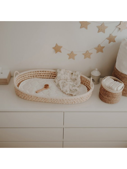 Grass Baby Changing Basket - handmade of 100% natural corn husk finished with a fabric ribbon