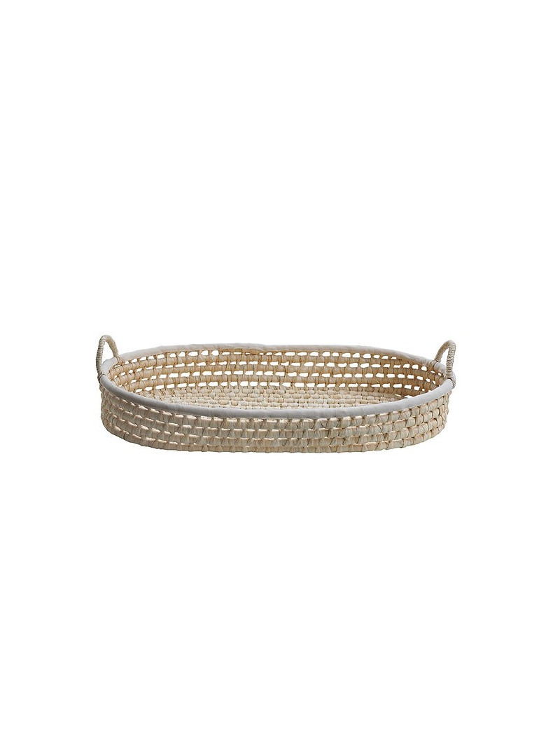 Grass Baby Changing Basket - handmade of 100% natural corn husk finished with a fabric ribbon