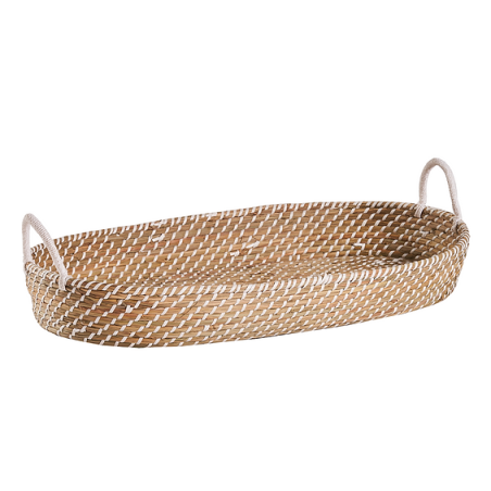 Thin Grass Baby Changing Basket - handmade of 100% natural corn husk finished with a fabric ribbon