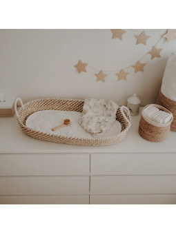 Thin Grass Baby Changing Basket - handmade of 100% natural corn husk finished with a fabric ribbon