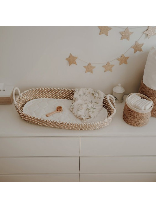 Thin Grass Baby Changing Basket - handmade of 100% natural corn husk finished with a fabric ribbon