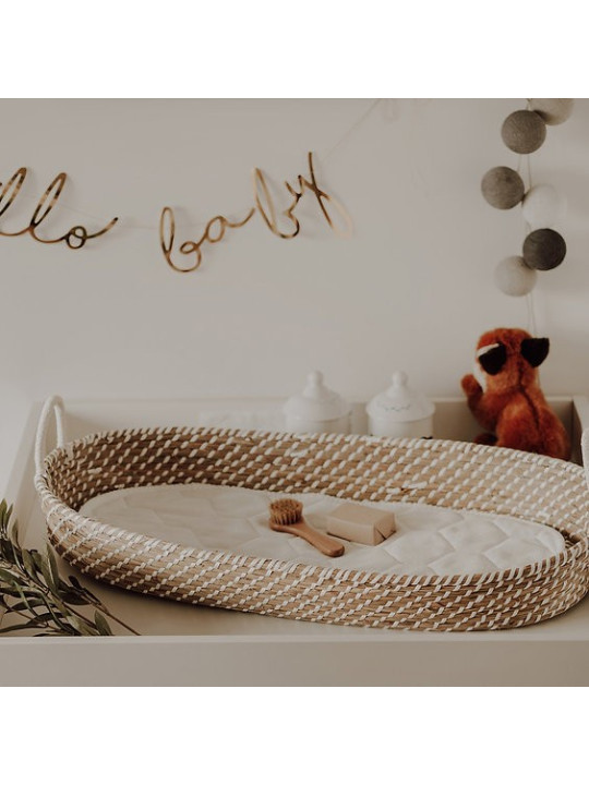 Thin Grass Baby Changing Basket - handmade of 100% natural corn husk finished with a fabric ribbon