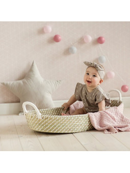 Thin Grass Baby Changing Basket - handmade of 100% natural corn husk finished with a fabric ribbon