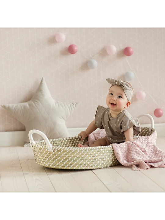 Thin Grass Baby Changing Basket - handmade of 100% natural corn husk finished with a fabric ribbon