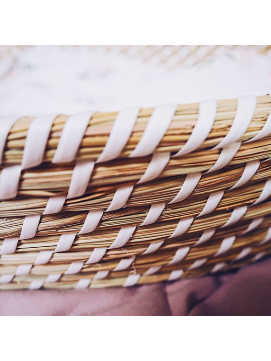 Thin Grass Baby Changing Basket - handmade of 100% natural corn husk finished with a fabric ribbon