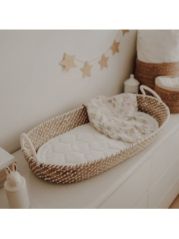 Thin Grass Baby Changing Basket - handmade of 100% natural corn husk finished with a fabric ribbon