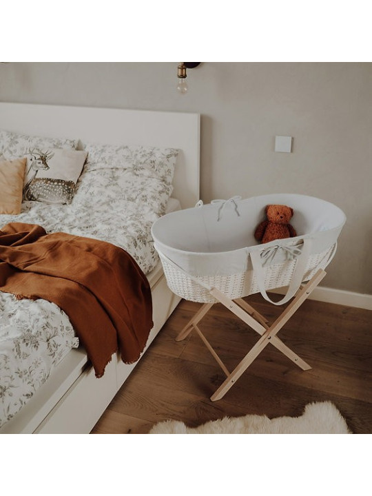 Moses Baby Basket Smart Stand in natural or white solid wood - by Happy Moses