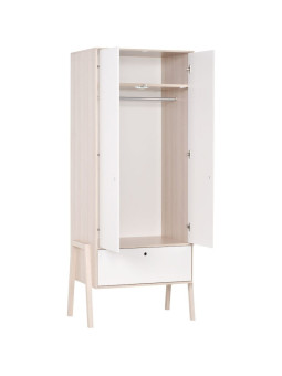 2-Door Wardrobe in white and acacia pine wood Spot by VOX