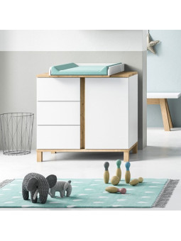 Cassettiera per Bambini con 3 cassetti e un armadietto in legno di pino bianco collezione Altitude di VOX