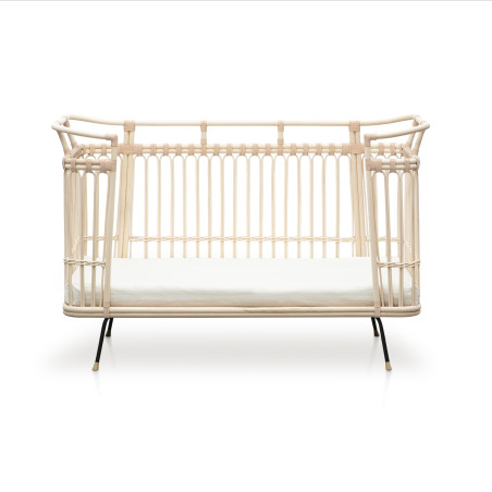 Lettino culla Paul per bambini e neonati in rattan con lacci in pelle realizzato a mano - Bermbach