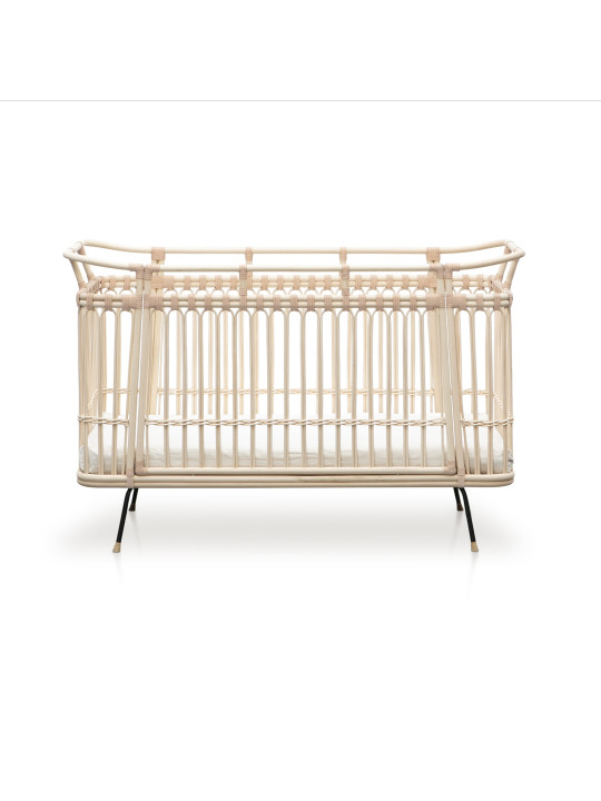 Lettino culla Paul per bambini e neonati in rattan con lacci in pelle realizzato a mano - Bermbach