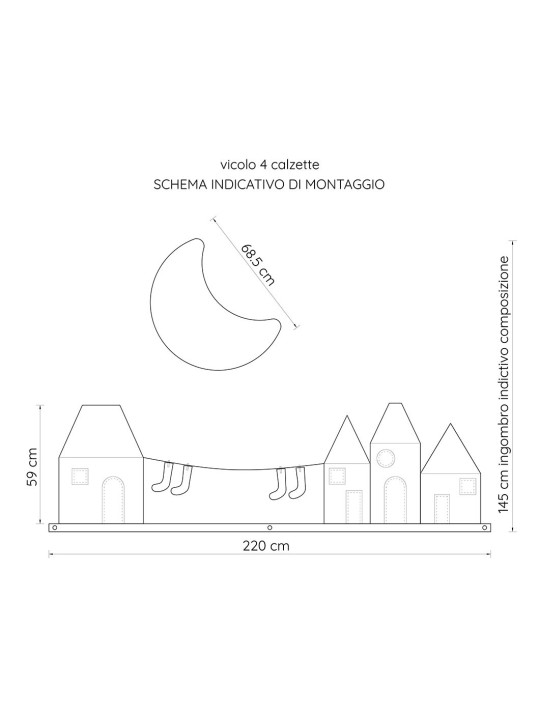 Handmade fabric wall decoration in the shape of a little city for the children's bedroom - Vicolo 4 calzette by Miscimù