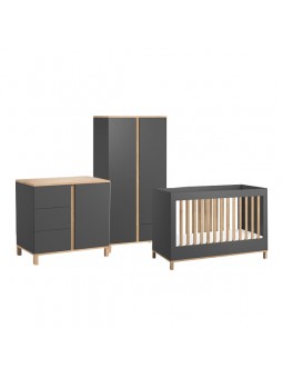 3 Piece Nursery Set with Cot 60x120 Altitude in graphite and oak - VOX
