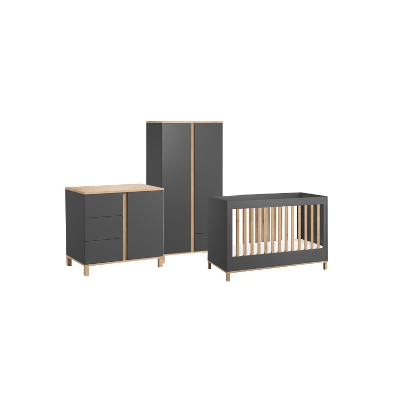 3 Piece Nursery Set with Cot 60x120 Altitude in graphite and oak - VOX