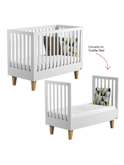 Culla per Neonati 70x140 trasformabile in lettino per bambini in legno bianco e rovere massello collezione Lounge di VOX