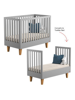 Culla per Neonati 70x140 trasformabile in lettino per bambini in legno grigio chiaro e rovere massello collezione Lounge di VOX